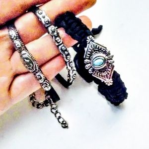 Three set braided Rope Bracelets BOHO Teal black